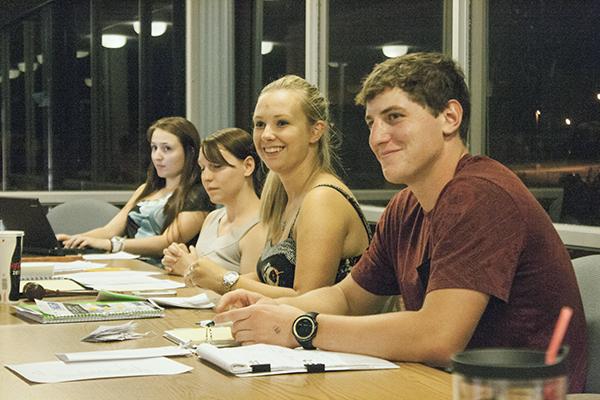 ASNMU met twice since the new school year began, talking about topics such as homecoming. In the most recent meeting, four new members were sworn in: Briana Wright, Anne Marie Wellman, Sara Spragg and Teala Howell. (Anthony Viola/NW)

