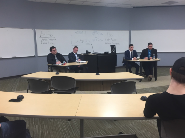 From left to right sit candidates James Pridemore, Connor Loftus, Cody Mayer and Anthony Rospierski.
Photo by:  Sophie Hillmeyer