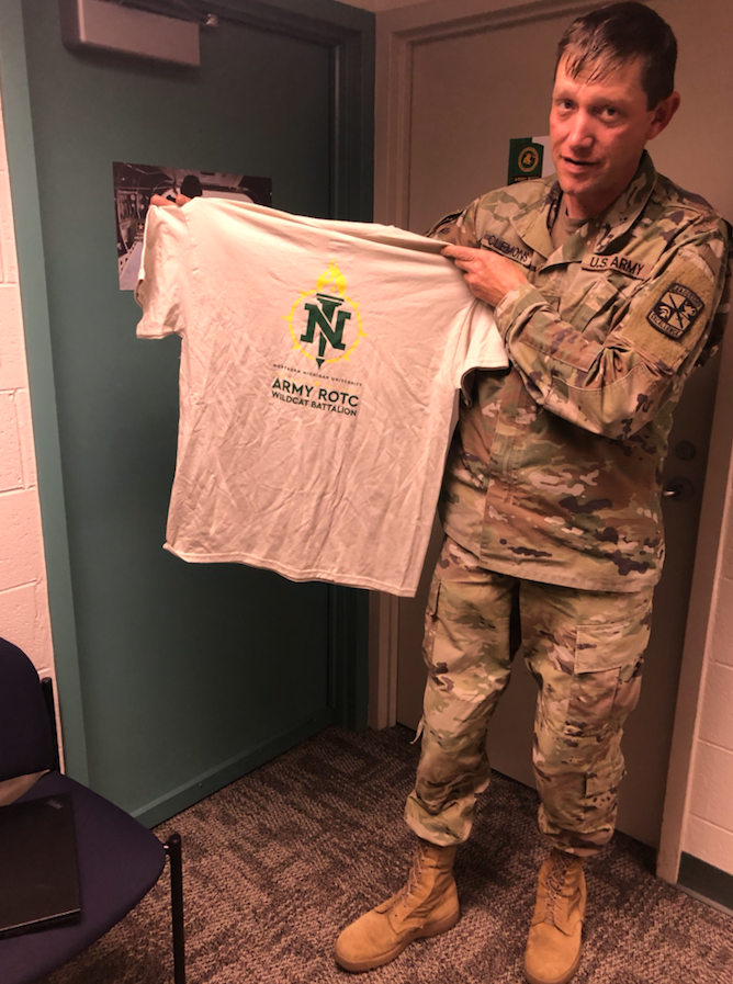 YA LIKE SWAG—When the ROTC cadets and instructors run the last mile into the Tech stadium for the rival football game on Saturday, Oct. 12, they will be wearing their respective Battalion shirts. 
Maggie Duly/NW