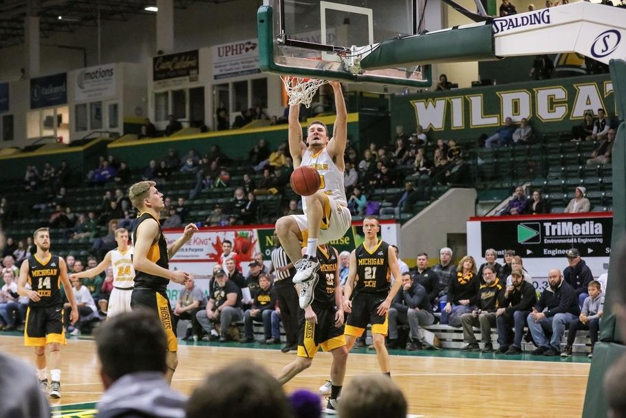 PRIME POSITION—The Wildcats return everyone but three players from this year’s team, including redshirt freshman center Ben Wolf. NMU looks to have more success in the 2021 postseason. Photo courtesy of NMU Athletics.