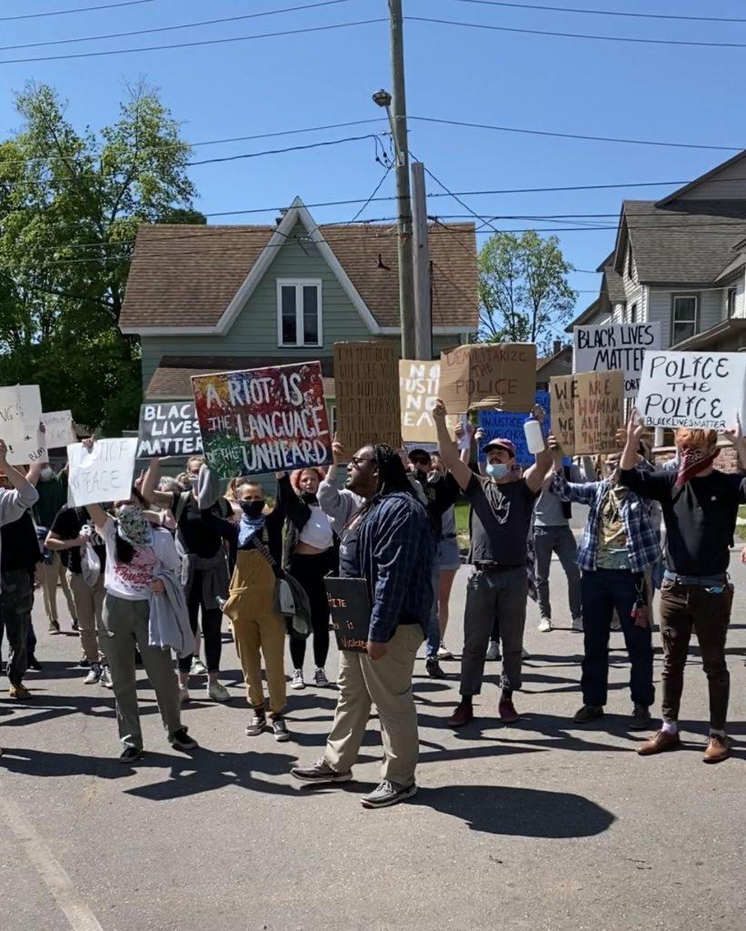 Picture of protesters on street.