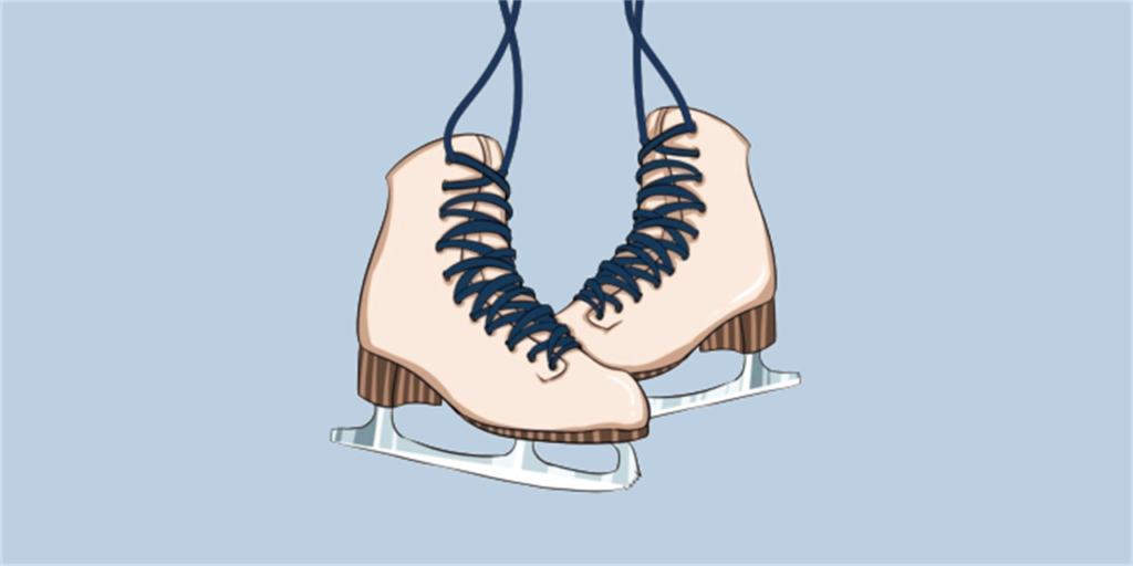 Graphic of two ice skates on a light blue background