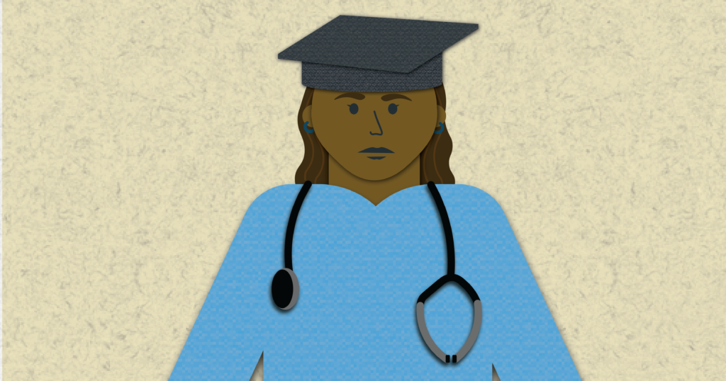 Graphic of a nurse in a graduation cap