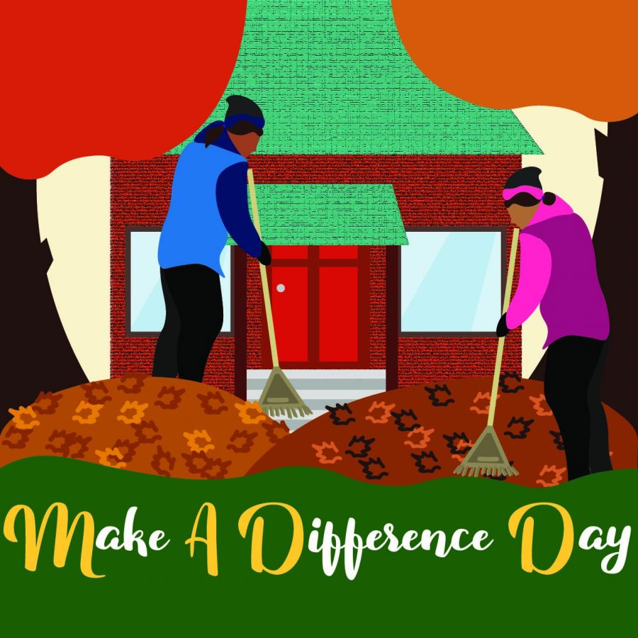 Students+prepare+to+rake+leaves+in+community+for+Make+a+Difference+Day