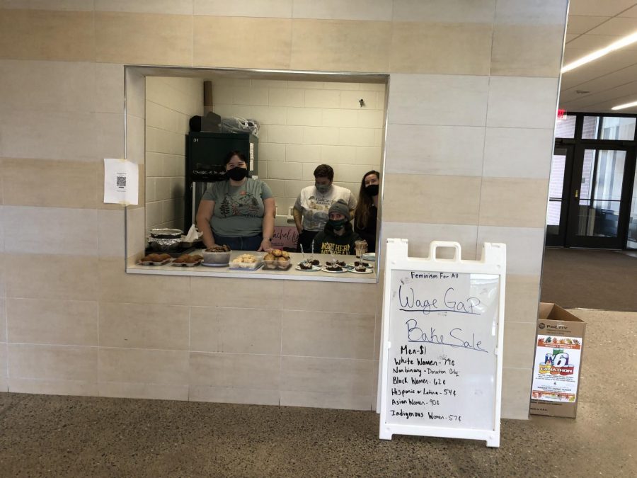 Members of Feminism For All sell homemade baked goods such as banana muffins, vegan chocolate chip muffins and rice crispies. The price differences for each patron emphasized the disproportionate wages people are typically paid based off of their identity.  