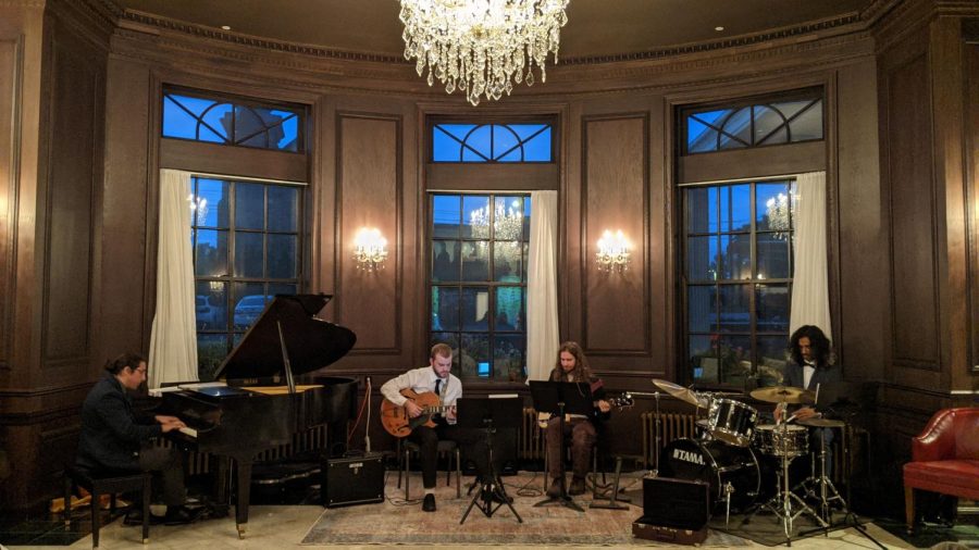 EVERYTHING BUT THE KITCHEN SINK - The Kitchen Sink performs in the Landmark Inn lobby on Friday, Oct. 15. The band plays free jazz, covers of classic jazz songs and a few originals as well.