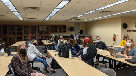 Students in the Divest NMU organization meet to discuss future ways to increase awareness of fossil fuels on Nov. 9, 2021. Their current efforts include a petition to support NMUs complete divestment from fossil fuels, an informational table in Jamrich and posters. 