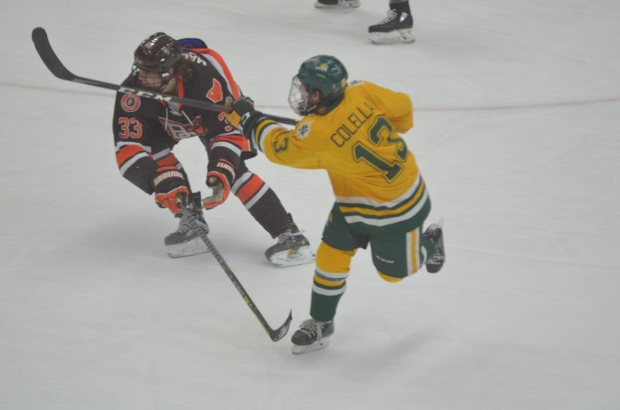 FACING NATION'S BEST—NMU forward Mikey Colella scores a goal in a 6-3 win over Bowling Green last Friday. The Wildcats now welcome in top ranked Minnesota Duluth, where a big opportunity awaits. Travis Nelson/NW