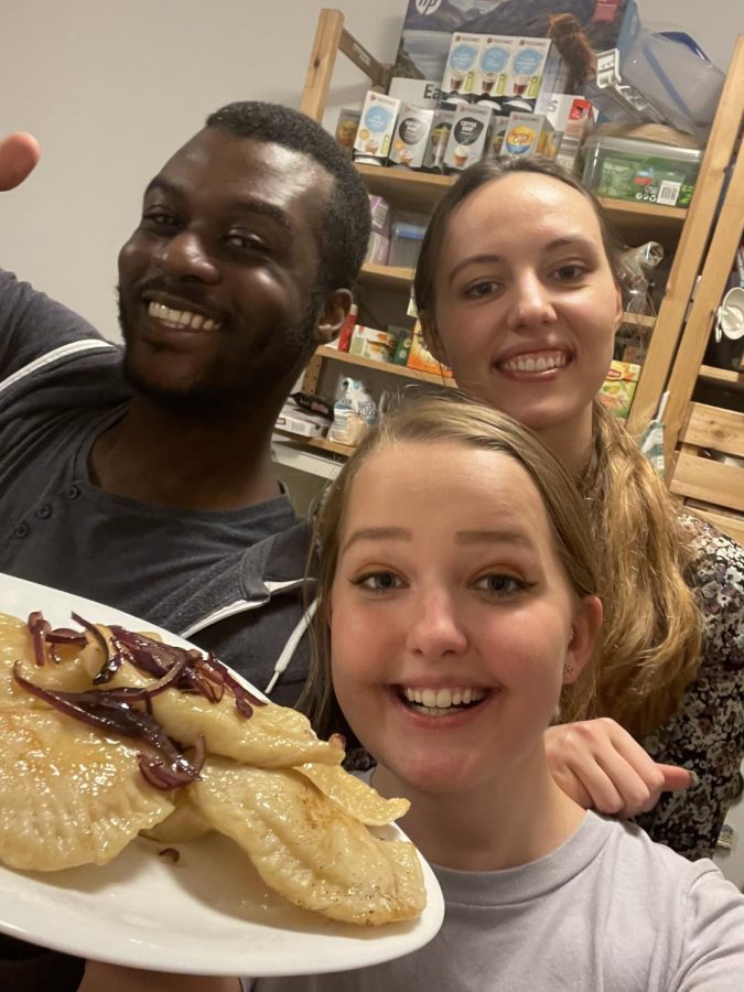 CROSS CULTURAL - Olivia Dunn, a Polish-American student, makes perogies with her German Slavic studies major friend  and Polish exchange student friend in what she calls a 