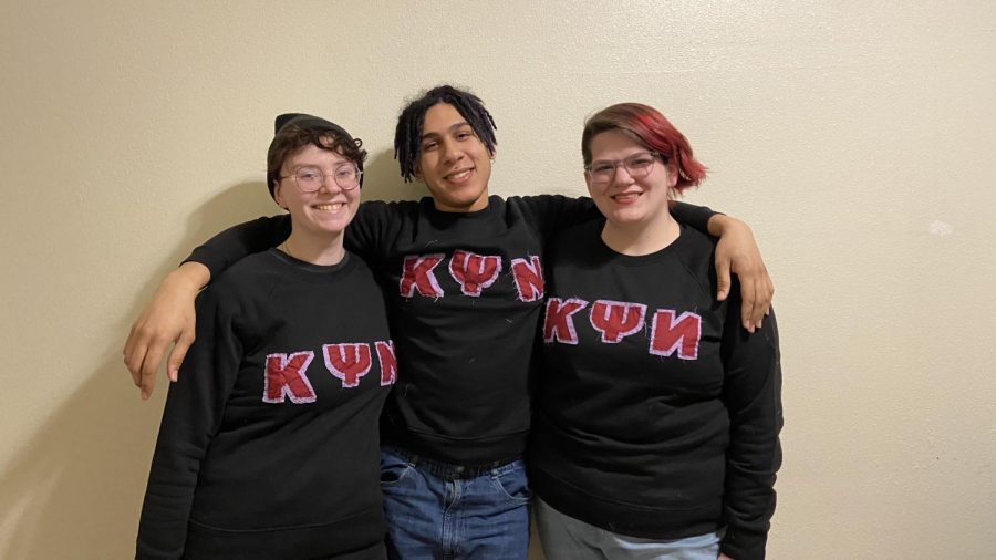 SIBLINGHOOD - Bailey Gomes, Aja Miller and Karlene Howard (left to right) made Kappa Psi Nu sweatshirts during one of their siblinghood nights this semester. Kappa Psi Nu is a recently established non gendered sorority that focuses on creating an inclusive Greek Life experience. 