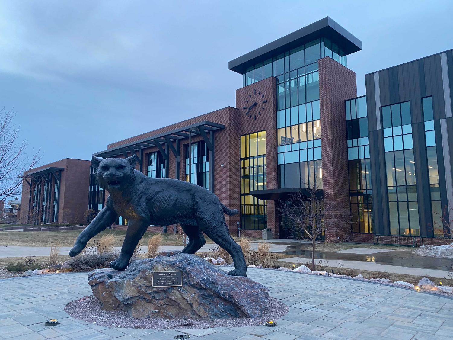 A photo of the wildcat statue on NMU campus
