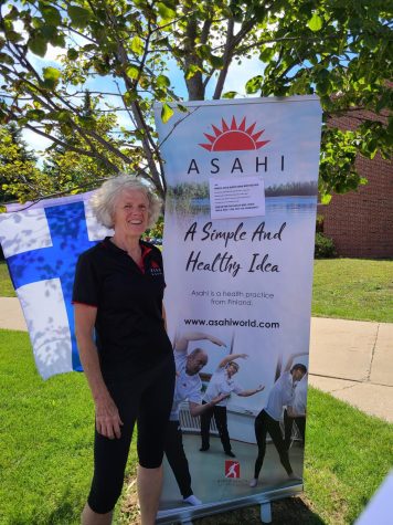 FOR ALL - Margaret Vainio advertises Asahi at NMUs 2022 Fall Fest. She had many interested students and is helping spread awareness about this Finnish exercise and mental practice.