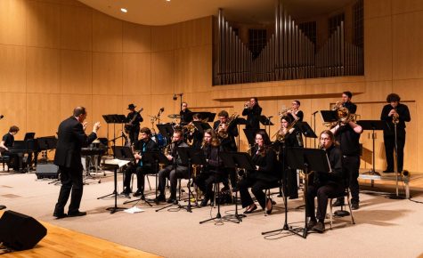 LIVE MUSIC — The NMU Jazz Band performing at the direction of Mark Flaherty, head of the department of music, at a previous NMU Jazz Ensembles concert. Both the NMU Jazz Band and three combos will be performing in their last concert of the fall semester this Wednesday.