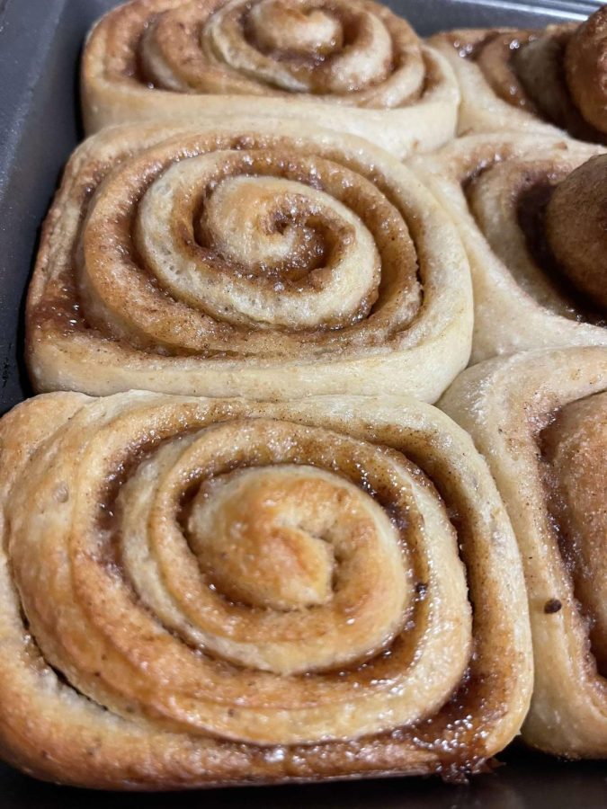 FRESH FROM THE OVEN — Cinnamon rolls straight from the oven are a luxury everyone should experience at least once this semester. Even if its not from this recipe that includes sourdough, look up a recipe that fits ingredients in your kitchen and make some this weekend!