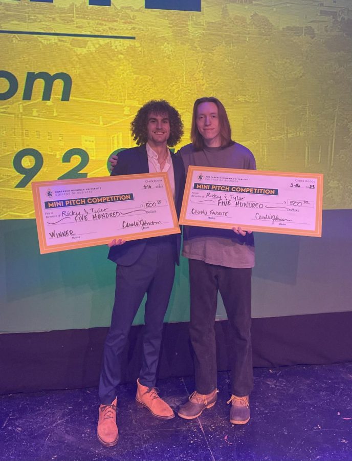THE MINI PITCH —Ricky Rietjens (left) and Tyler Watson (right) pose after winning the Mini Pitch competition with their business proposal idea, Peninsula Produce.
