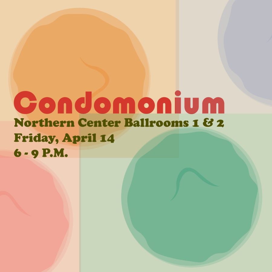 CONDOMONIUM — Students can attend Condomonium, a sex education event hosted by Meyland Hall in collaboration with ASNMU and SFC this Friday, April 14 from 6 to 9 p.m. in the Northern Center Ballrooms. The event will feature a variety of games to participate in, such as ring toss, water pong, cornhole (with boards painted like peaches and eggplants), a coloring station with coloring books and a “sex” walk.