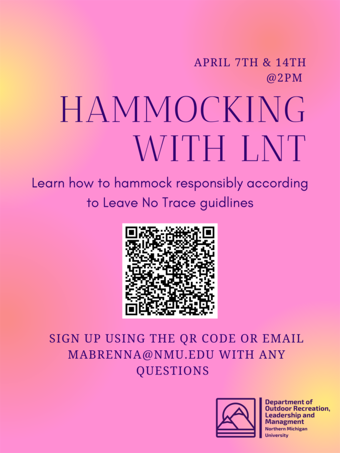 LEAVE NO TRACE —Students looking to learn how to hammock responsibly can attend the Organization for Outdoor Recreation Professionals (OORP) Hammocking with Leave No Trace Principles sessions this Friday, April 7, and Friday, April 14, from 2 to 3 p.m. at the ORLM Yurt.