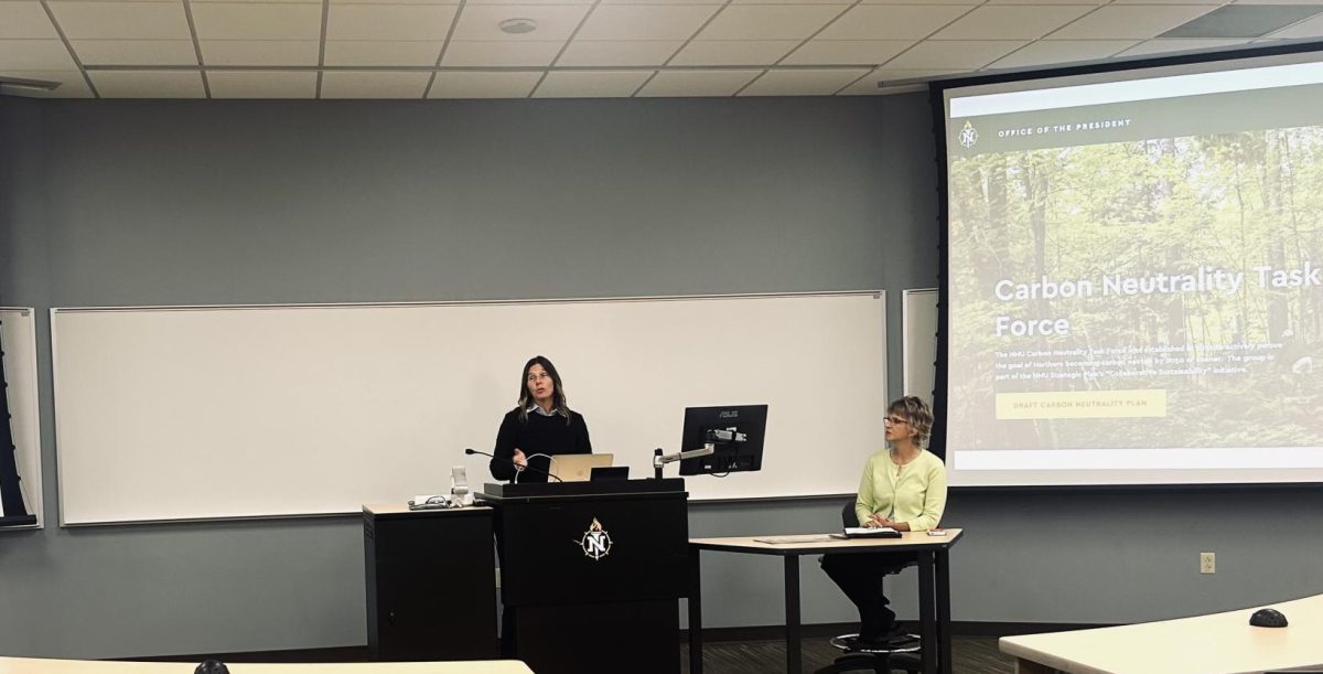CARBON NEUTRALITY — Jess Thompson and Kathy Richards host the first of several information sessions on NMUs new Carbon Neutrality Proposal draft. Students are encouraged to attend future sessions and provide their input on the topic as it develops.