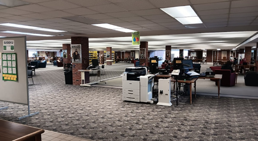 RETURNING TO NORMAL — Lydia M. Olson Library, once an often empty area, once again has students regularly studying and conversing. While many enjoy the liveliness, some prefer having a bit more space to study.