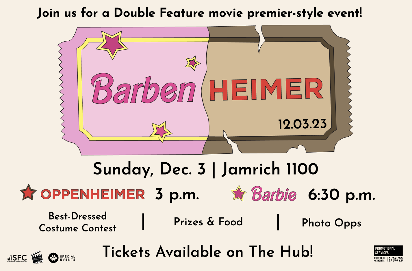 PINK EXPLOSION — With the help of the Special Events Committee, Campus Cinema is showing the double feature Barbenheimer with a pink runway experience. Photo courtesy of Izabella Filippelli.