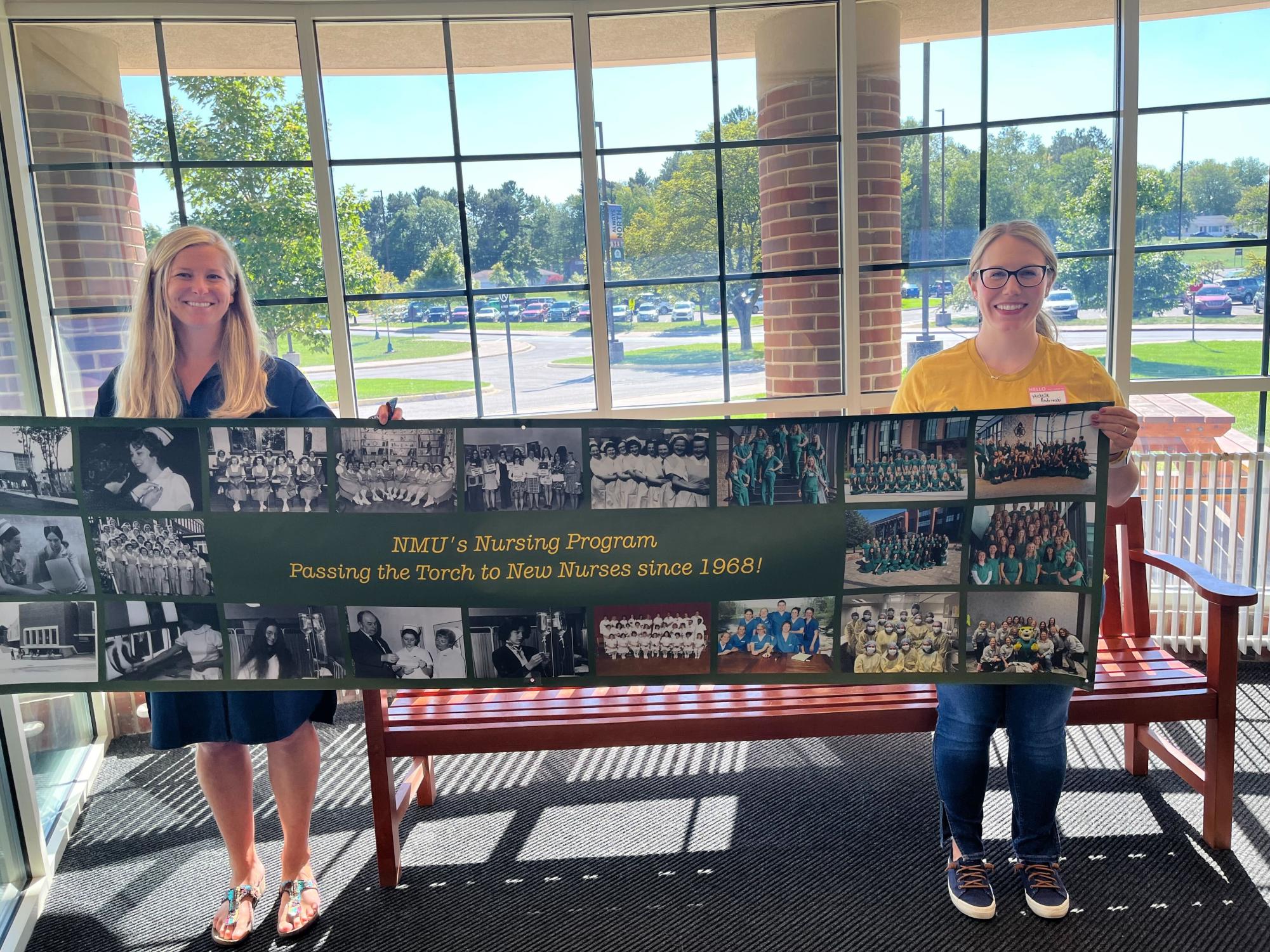 The Nursing Program celebrates their 125th anniversary showcasing photos of past nurses on their welcome banner