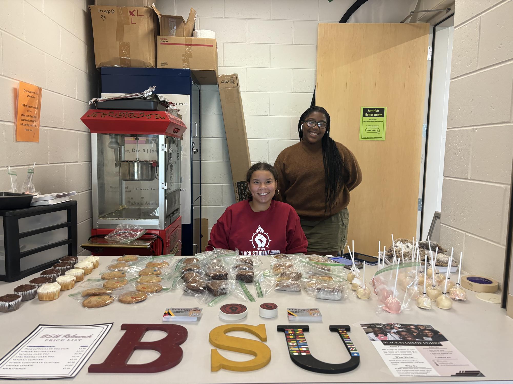 ALL SET UP — BSU lays their baked goods out in Jamrich Hall to sell to students and passersby.