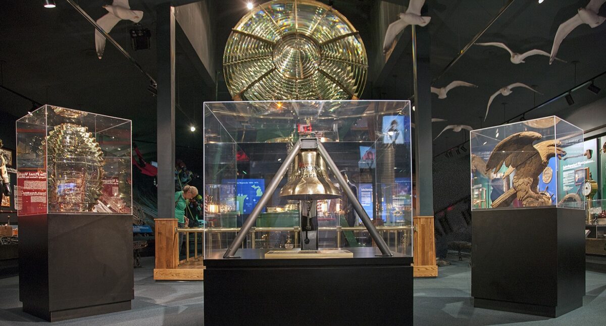 The bell pulled from the Edmund Fitzgerald in the Great Lakes Shipwreck Museum at Whitefish Point. 