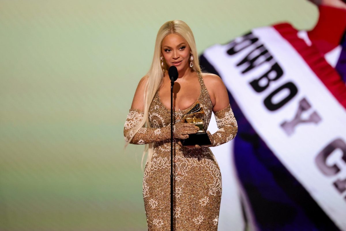 Beyoncé accepting a Grammy Award at the 2025 music award show. (photo courtesy of GRAMMY.com) 