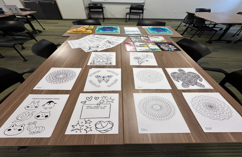 TIME TO RELAX— Coloring pages of mandalas are displayed for students to enjoy and relax.