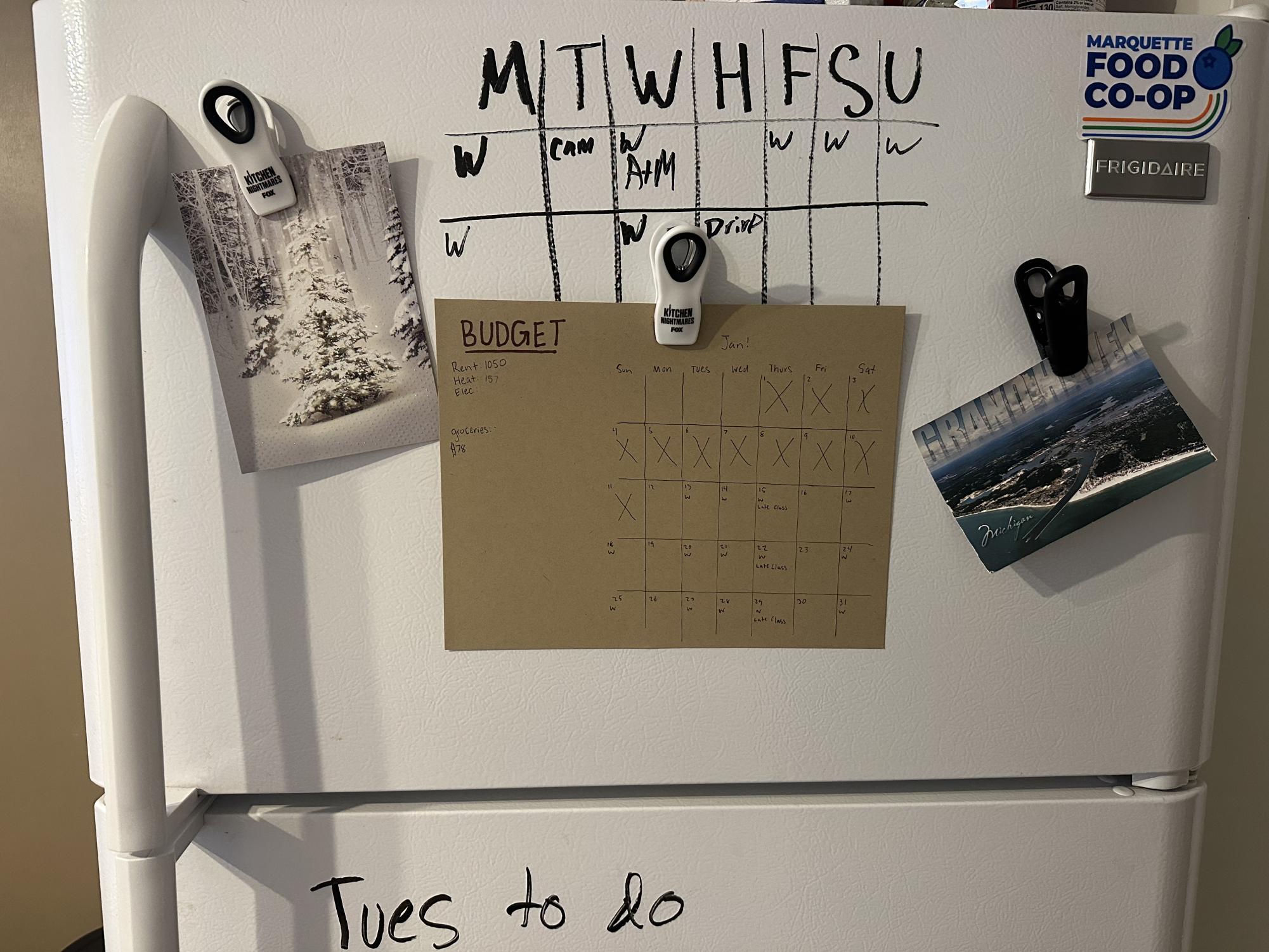 FRIDGE POST- The North Winds' Opinion Editor Megan Voorhees uses her fridge as a way to see her goals. (Megan Voorhees/NW)